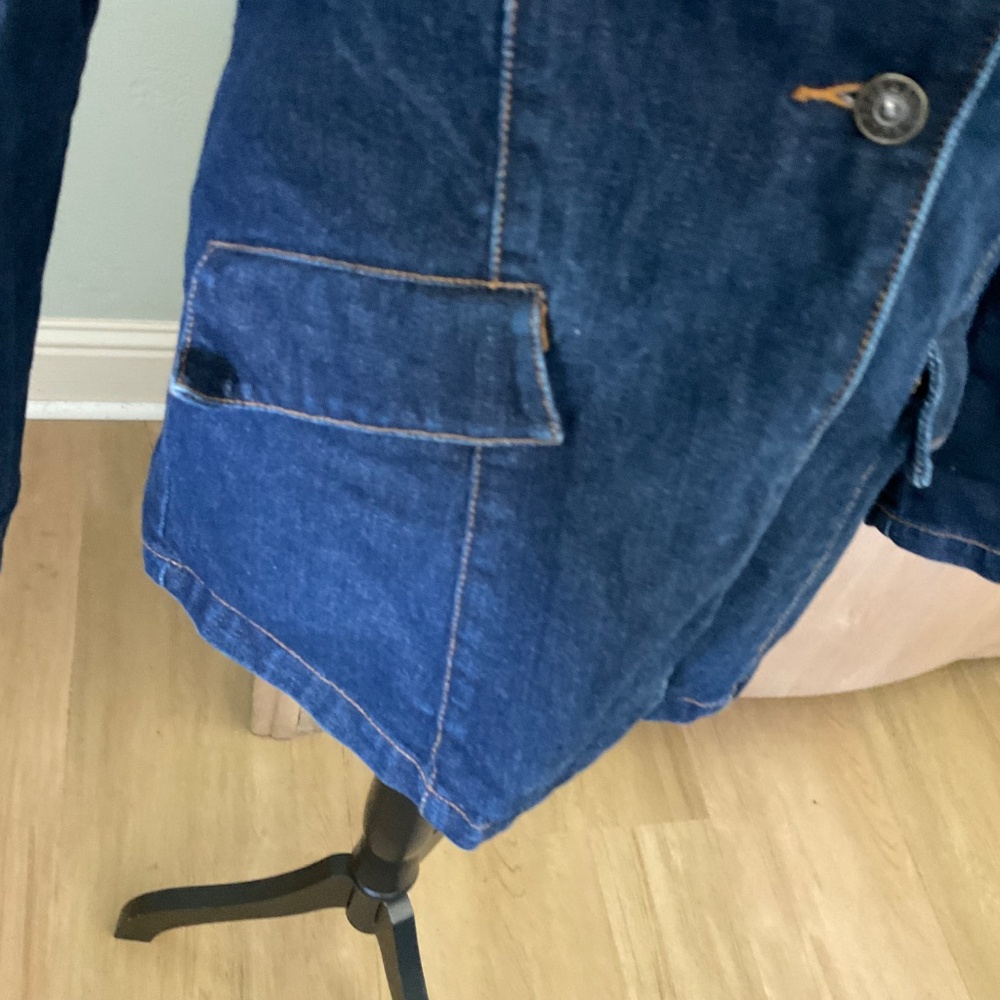 Y2K Denim Blazer dark wash seamed fitted western modern concert career academia - Picture 10 of 15